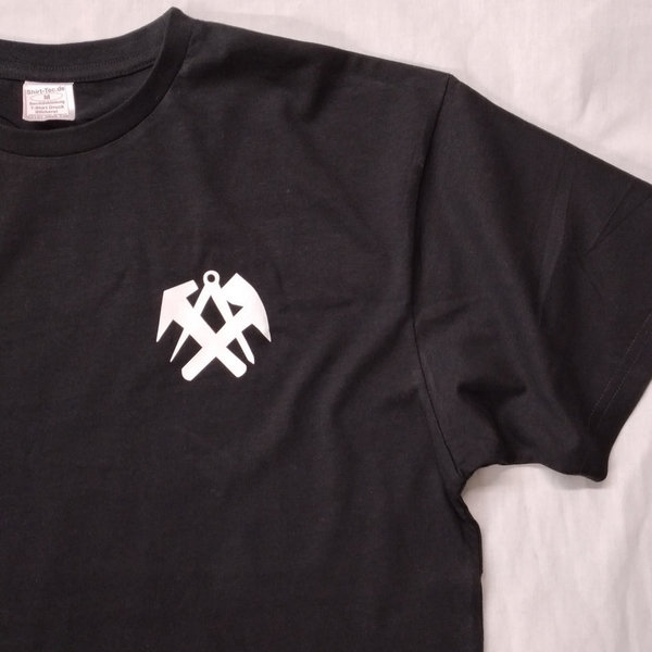Arbeitsshirt T-Shirt schwarz mit Dachdecker Emblem Dach Logo Zeichen Dacharbeiter Shirt schwarz