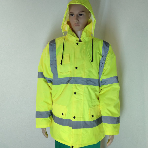 Arbeitsjacke Warnschutzjacke Regenjacke Herren Warnjacke Neon Gelb Safety Jacket Schutzparka Kapuze