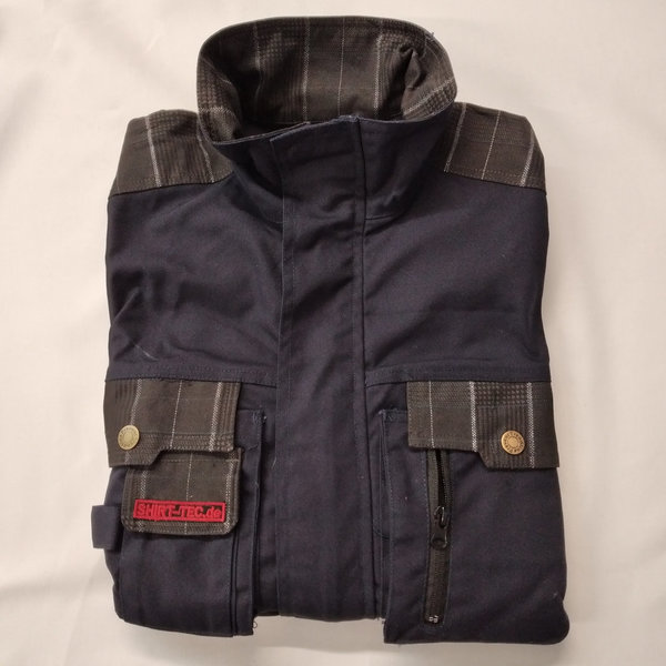 Arbeitsjacke marineblau Berufsjacke Klempner Jacke Canvas viereckige Karo Streifen Muster schwarz