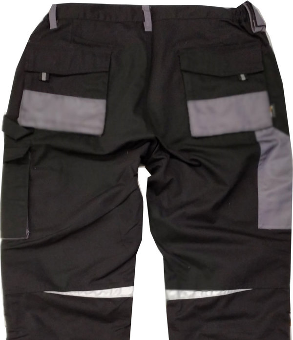 Arbeitshose Herren Größe 54 60 schwarz grau 3M mit Reflektoren Werkzeugtaschen Kniepolstertaschen