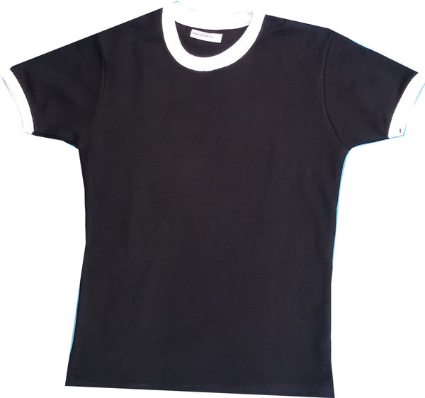 Damen T-Shirt Girlshirt Größe XS schwarz weißer Rundkragen Premium Shirt online kaufen günstig