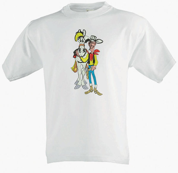 Lucky Luke T-Shirt Western Cowboy und Pferd weiß BESTICKT online kaufen günstig Geburtstagsgeschenk