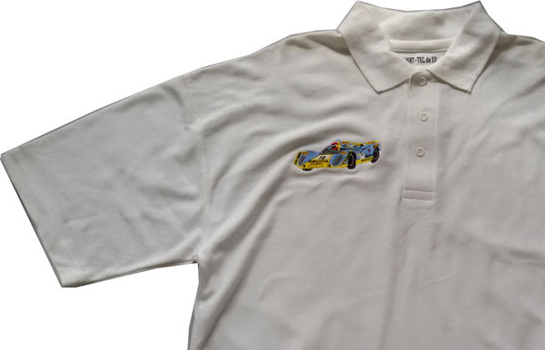 Polo-Shirt weiß Rennwagen Größe XXL