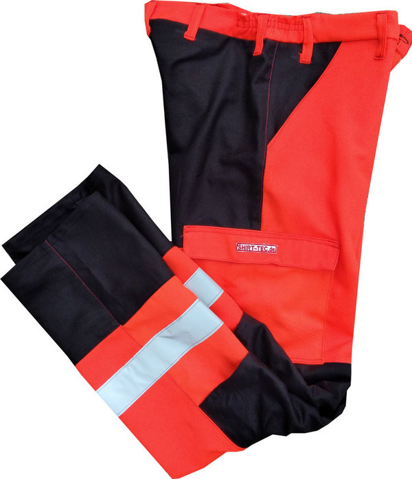 Rettungsdiensthose neon rot orange Schwarz Arbeitshose Warnschutzhose 3M grauer Reflektorstreifen
