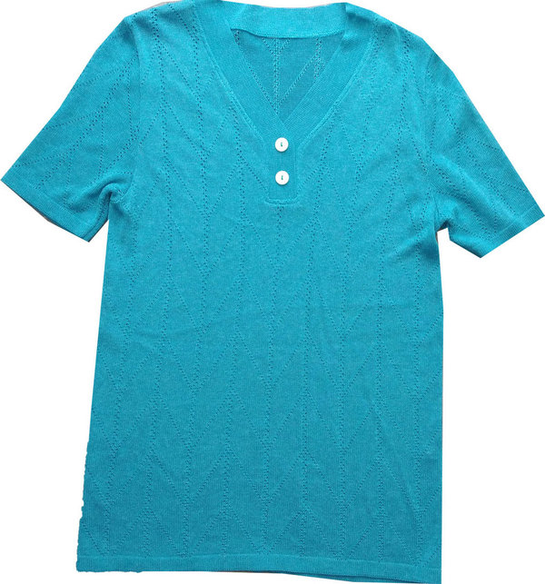 Größe 40 Damen Frauen T-Shirt Shirt türkis V-Ausschnitt Feinstrick Qualität Feinstrick Cargo strick