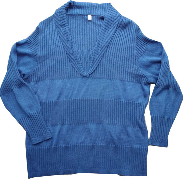Größen 44 50 Damen Pullover blau großer Kragen Girls Pulli Oberbekleidung Kälteschutz Winterpullover