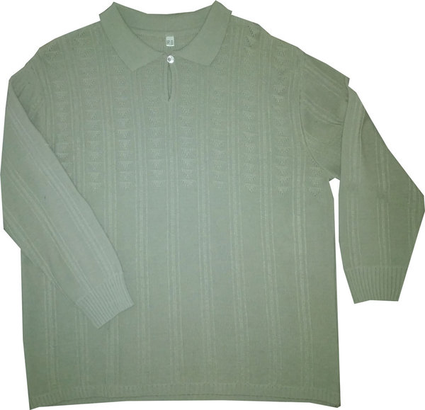 Damen Pullover Größe 52 Sommer Pullover mit Polokragen grün olivgrün Dreieck Muster für den Sommer
