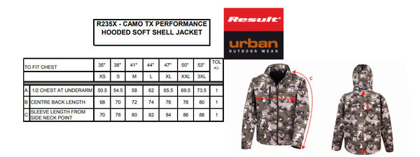 Camo TX Performance Hooded Softshell Jacket Unisex Jacke Übergangsjacke mit Kapuze Result Core