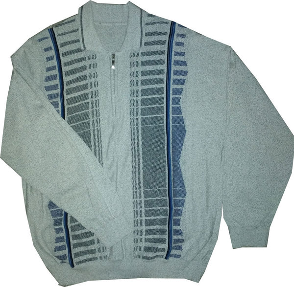 Größe 56 Herren Pullover mit Polokragen Herrenkleidung grau Autoreifen Streifen Muster Troya Pulli