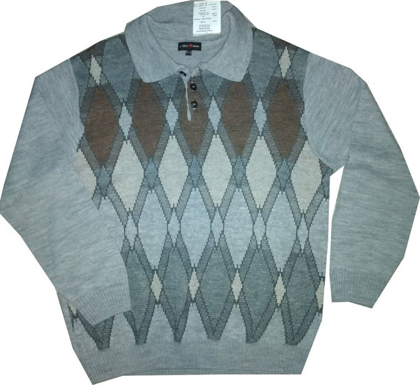 Größe 50 Pullover Karomuster Herren Kollektion Troya Pulli Strickpullover grau bunte Bekleidung