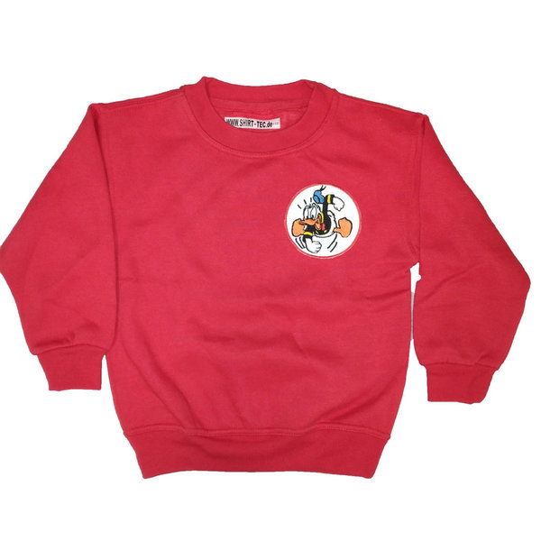 Kinder Sweatshirt mit Ente Donald Größe 116 Pullover in Rot Kids Pulli Duck Kindergarten Pullover