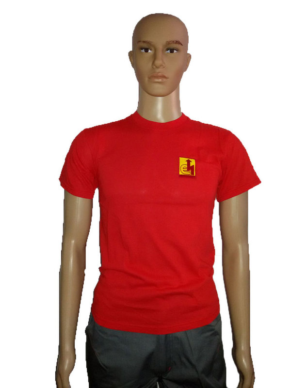 Herren Berufskleidung Elektriker Kleidung T-Shirt in rot Elektro Emblem Elektrik Logo Berufsshirts