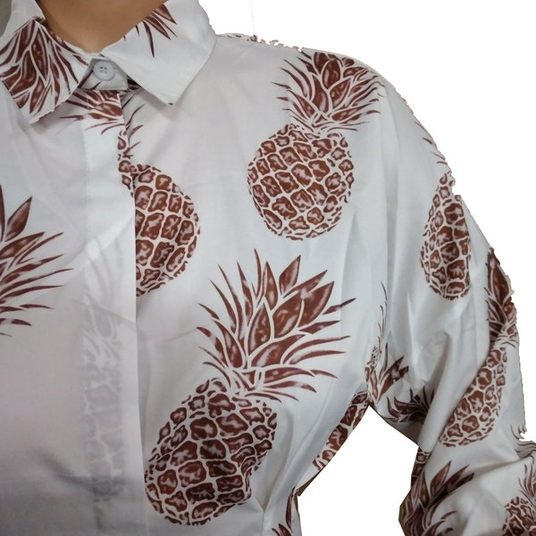 Damen Bluse Sommerhemd Blusenkleid Minikleid mit Motiv Ananas
