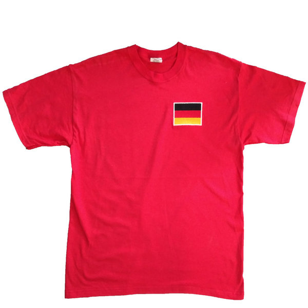 Unisex T-Shirt rot mit Deutschland Fahne bestickt Fußballfans Bekleidung Fanartikel
