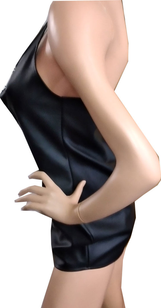 Kleid aus Kunstleder Minikleid Sexy Rückenfreies Damenkleid schwarz mit tiefem Dekolette Bauchfrei