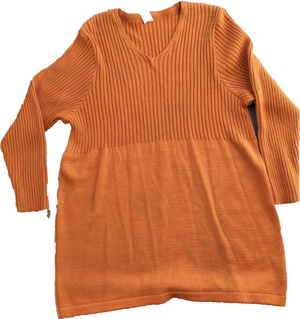 Damengröße L Pullover orange Langform hochwertige Strickmode Strickwaren V Ausschnitt Modedesign