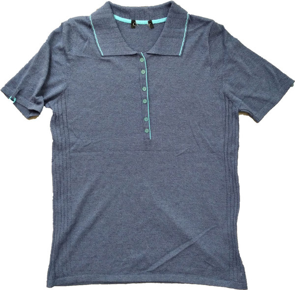 Poloshirt Größe S Damen Strickmode blau mit großer Knopfleiste exklusiv, Reiter Bekleidung beliebt