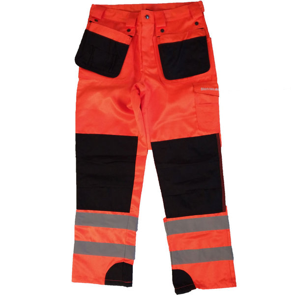 Arbeitshose Größe 48 Bundhose Warnschutzhose Warnschutz Hose orange mit Kniepolstertaschen