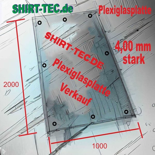 Plexiglas Große Plexiglasplatte Farblos mit 6 Löcher zum Befestigung  1000 x 2000 mm Farblos Plexi