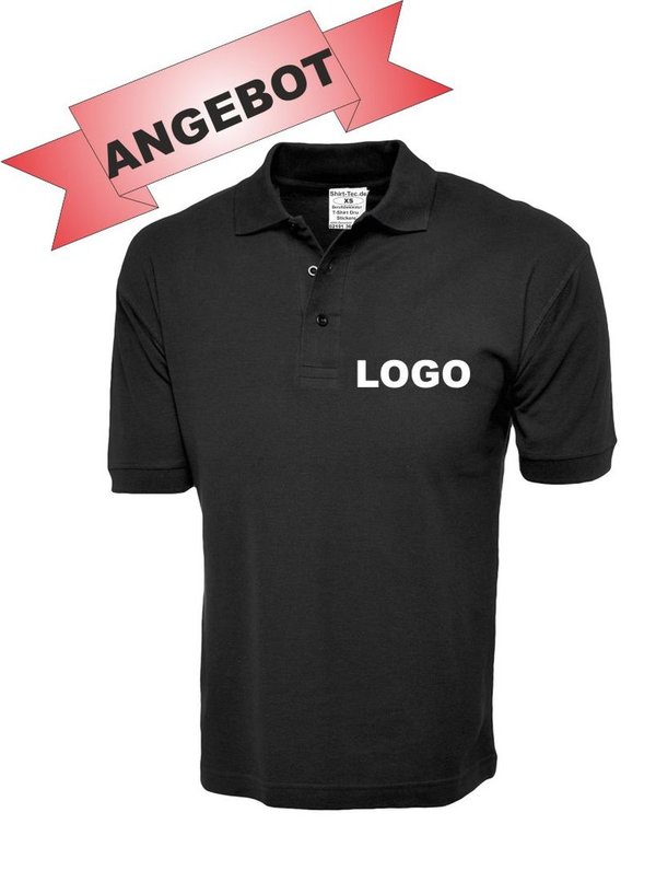 Poloshirt schwarz 100% Baumwolle mit Stickerei Logostickerei Firmenlogo BESTICKT Polohemd mit Logo